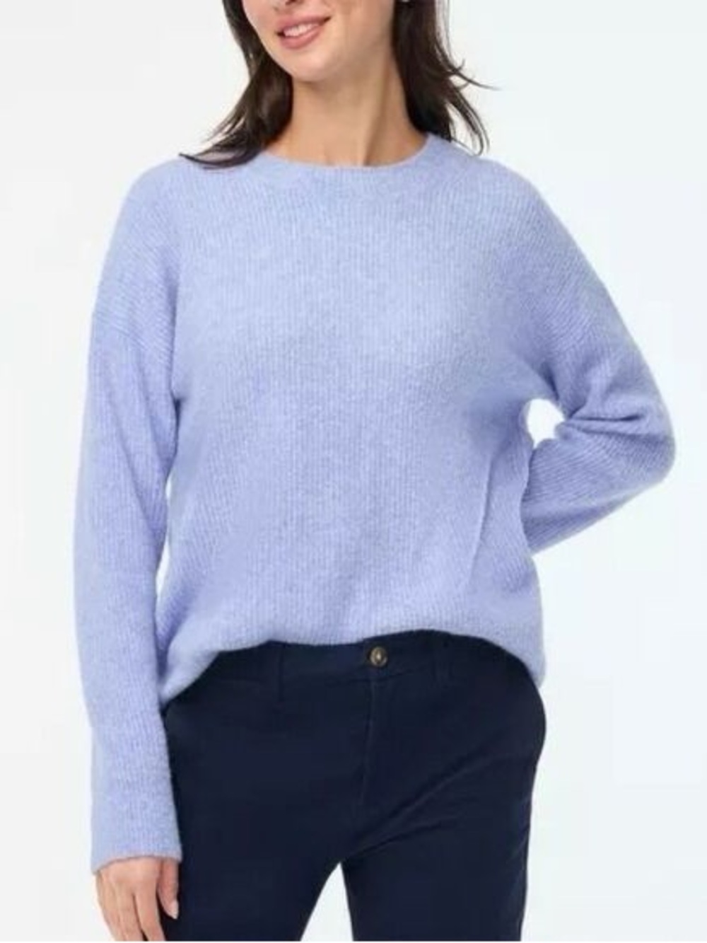 NWT J crew women’s extra soft periwinkle blue ribbed boyfriend sweater size l